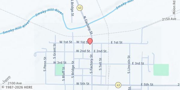 Map showing Enterprise Community Building at 101 S. Factory St., Enterprise, KS