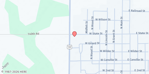 Map showing Erie Christian Church Shelter House at 703 West State Street, Erie, KS