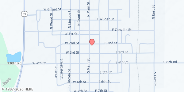 Map showing Erie Federated Church Food Pantry at 202 S. Main St., Erie, KS