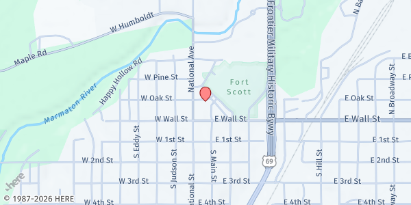 Map showing Bourbon Co. Senior Citizens at 26 N Main St, Fort Scott, KS