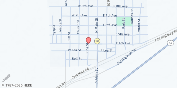 Map showing Fowler Friends Church at 400 Pine St, Fowler, KS