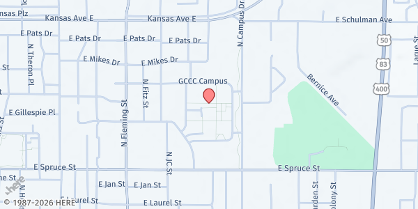 Map showing Campus Closet- Garden City Community College at 801 Campus Dr., Garden City, KS