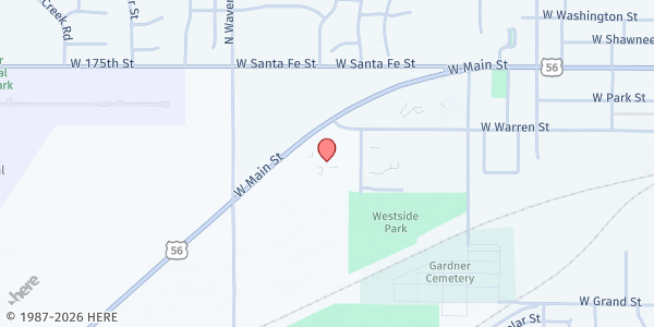 Map showing Divine Mercy Parish at 555 West Main Street, Gardner, KS