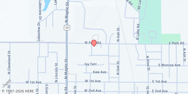 Map showing Garnett Church of the Nazarene at 258 West Park Road, Garnett, KS