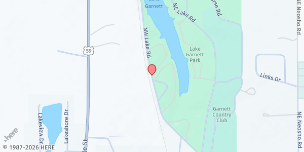 Map showing Mobile Pantry – Anderson County Fairgrounds at North Lake Road, Garnett, KS