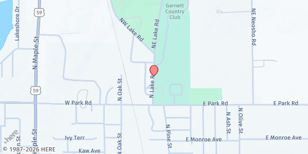Map showing Quonset Hut – North Lake Park at 700 N. Lake Rd., Garnett, KS