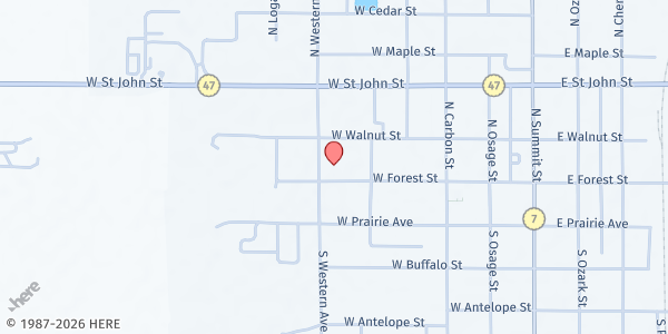 Map showing A Meal in His Name at 106 North Western, Girard, KS
