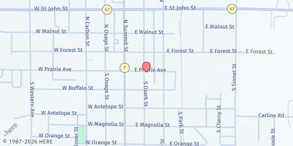 Map showing Girard Community Food Pantry at 200 S. Ozark St., Girard, KS