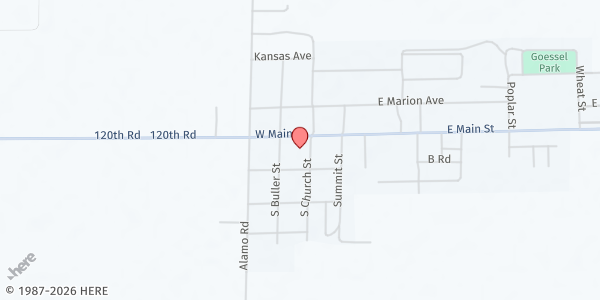 Map showing Goessel Mennonite Church - Food Distribution Center at 109 S Church St, Goessel, KS