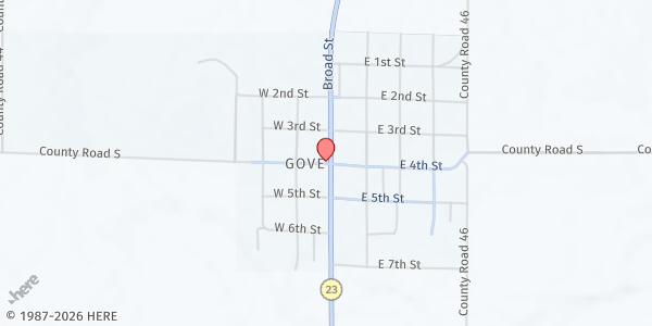 Map showing Gove Community Building at 300 Broad St, Gove, KS