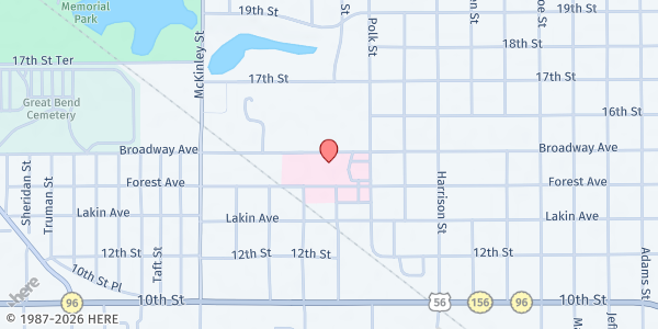 Map showing St. Rose Health Center Maint. Bldg. at 3515 Broadway Ave, Great Bend, KS