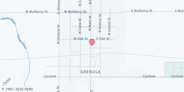 Map showing Grenola Senior Center at 124 S Main St, Grenola, KS