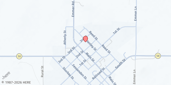 Map showing Gridley Community Food Pantry at 617 Henley St., Gridley, KS
