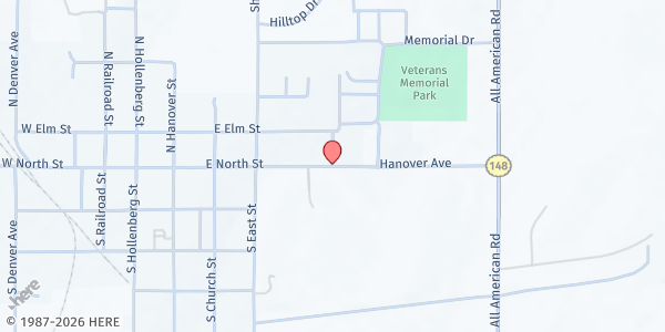 Map showing Washington UMC - Hanover at Kloppenberg Senior Center at 512 E. North, Hanover, KS