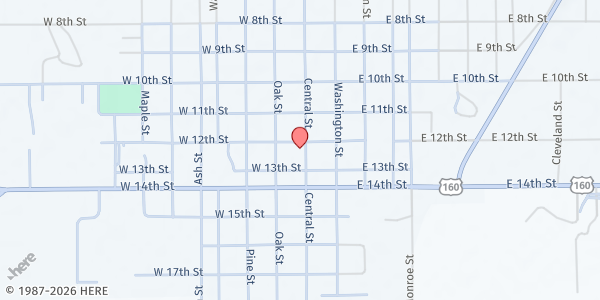 Map showing First Presbyterian Church at 1204 Central St, Harper, KS