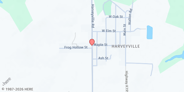 Map showing Harveyville United Methodist at , Harveyville, KS
