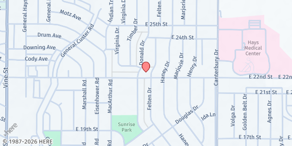 Map showing New Life Center Food Pantry at 1701 E. 22nd St., Hays, KS