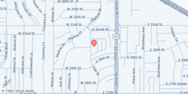 Map showing North Oak Community Food Pantry at 3000 Oak St., Hays, KS