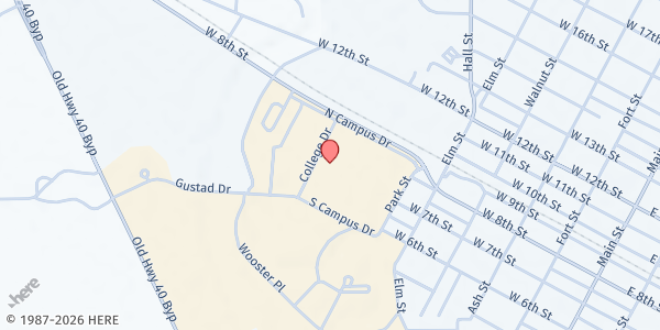 Map showing The Tiger Food Exchange at 700 College Dr., Hays, KS