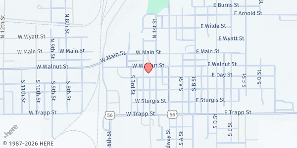 Map showing First Christian Church-Herington at 108 W Day, Herington, KS