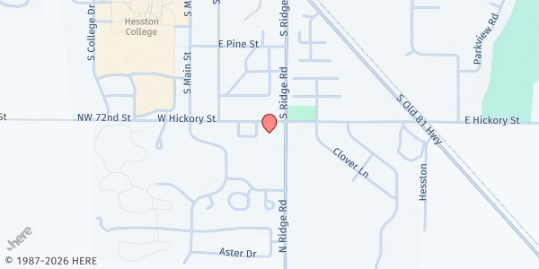 Map showing Kingdom Life Ministries at 505 S Ridge Rd, Hesston, KS