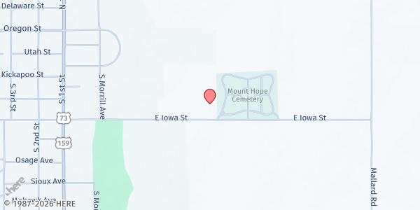Map showing Hiawatha Fresh Mobile Pantry at 410 E Iowa, Hiawatha, KS