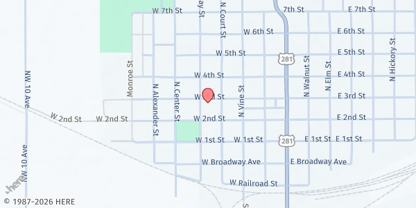 Map showing Hoisington Community Food Bank / UMC at 467 W 3rd St, Hoisington, KS