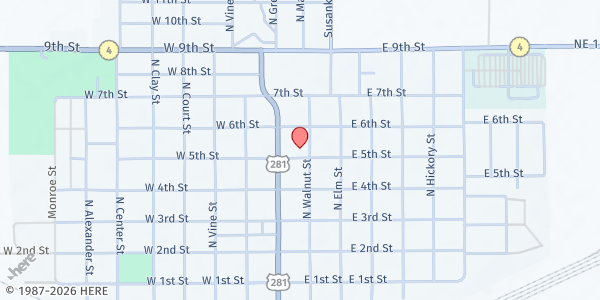 Map showing St John the Evangelist Catholic Elementary School at 108 E 5th St, Hoisington, KS