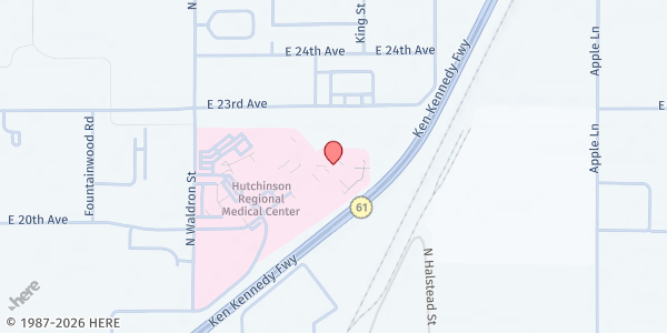 Map showing Hutchinson Regional Hospital at 1901 East 23rd Avenue, Hutchinson, KS