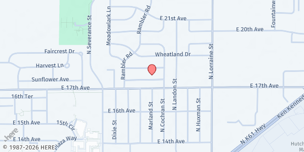 Map showing Mt Olivet Worship Center at 18 17th Crestview, Hutchinson, KS