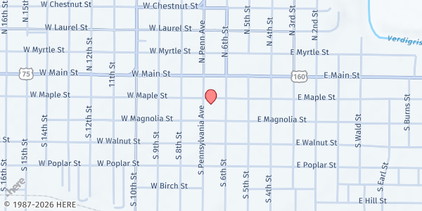 Map showing First United Methodist Church - Food Distribution Center at 200 S Pennsylvania Ave, Independence, KS