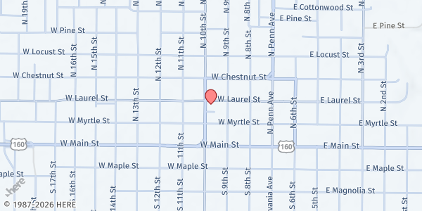 Map showing Open Arms Diner - Food Distribution Center at 319 W Laurel St, Independence, KS