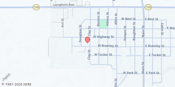Map showing First Baptist Church at 521 Clay St, Jetmore, KS