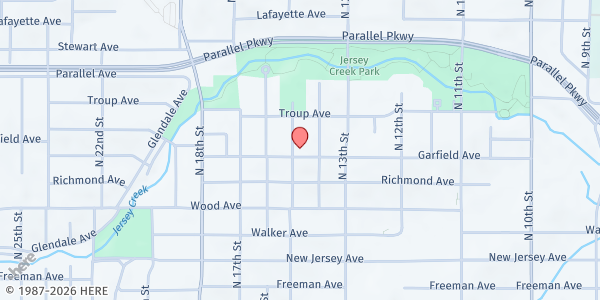 Map showing Della Gill - Joyce H. Williams Center at 1418 Garfield Ave, Kansas City, KS
