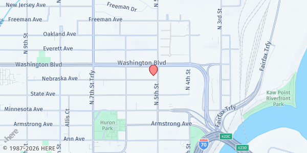 Map showing Heaven Sent Charities at 500 Nebraska, Kansas City, KS