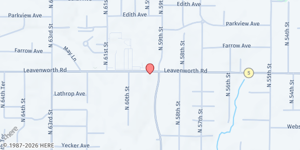 Map showing Kansas City Community Church at 5901 Leavenworth Road, Kansas City, KS