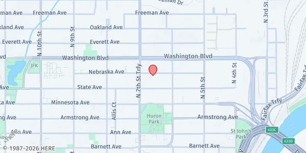 Map showing St. Mary's Food Kitchen- Hot Lunch Service at 645 Nebraska Ave, Kansas City, KS