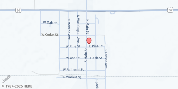 Map showing Kensington Senior Center at 102 East Pine Street, Kensington, KS