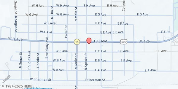 Map showing Kingman Area Ministries, Inc at 201 E D Ave, Kingman, KS