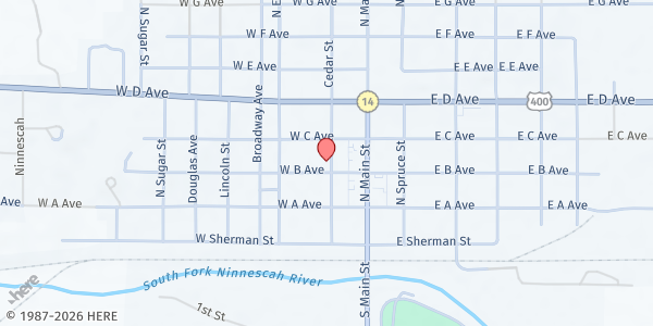 Map showing Kingman Co Council on Aging at 305 North Cedar Street, Kingman, KS