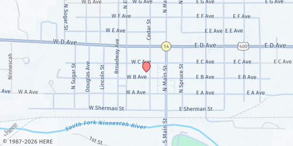 Map showing Kingman Senior Center at 305 North Cedar Street, Kingman, KS