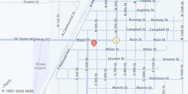 Map showing Kiowa Community Building at 119 S. 5th St., Kiowa, KS