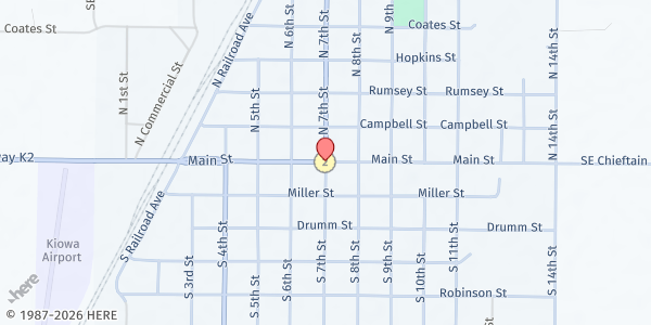 Map showing Kiowa Community Building at , Kiowa, KS