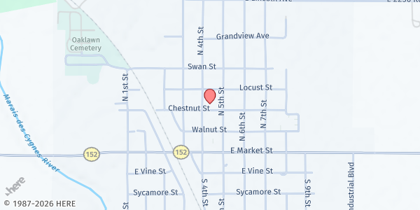 Map showing LaCygne United Methodist Church at 402 Chestnut, La Cygne, KS