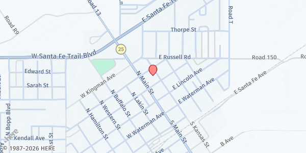 Map showing Kearny County Health Department at 305 N Kansas St, Lakin, KS