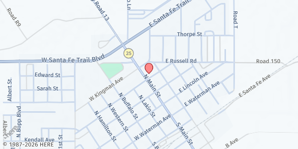 Map showing Mobile Pantry - Kearny County at 402 North Main Street, Lakin, KS