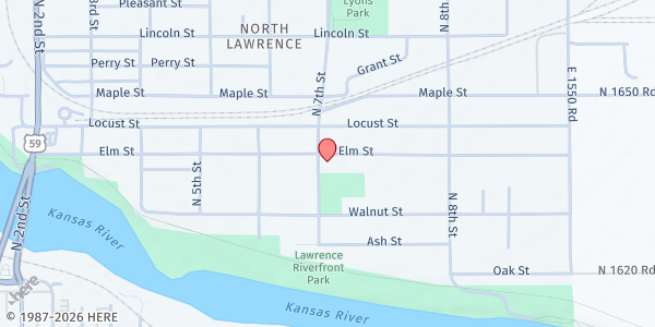 Map showing Ballard Center at 708 Elm St, Lawrence, KS