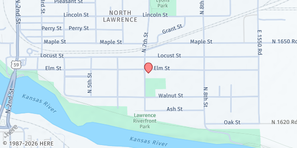 Map showing Ballard center - Food Distribution Center at 708 Elm St, Lawrence, KS
