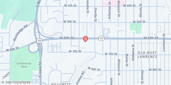 Map showing Catholic Charities - Lawrence at 1525 W 6th St, Lawrence, KS