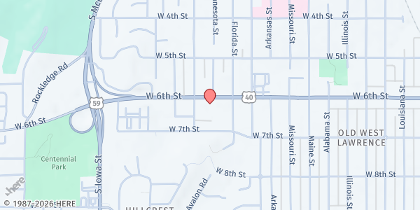 Map showing Catholic Charities - Lawrence at 1525 W 6th St, Lawrence, KS